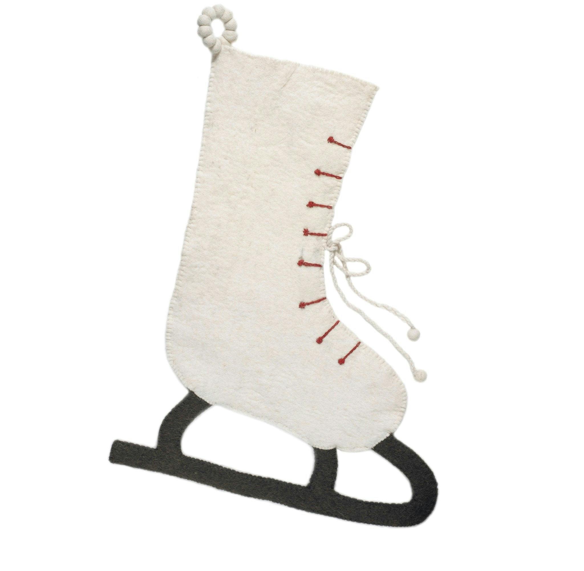 Ice Skate Hand Felted Wool Cream Christmas Stocking Skate