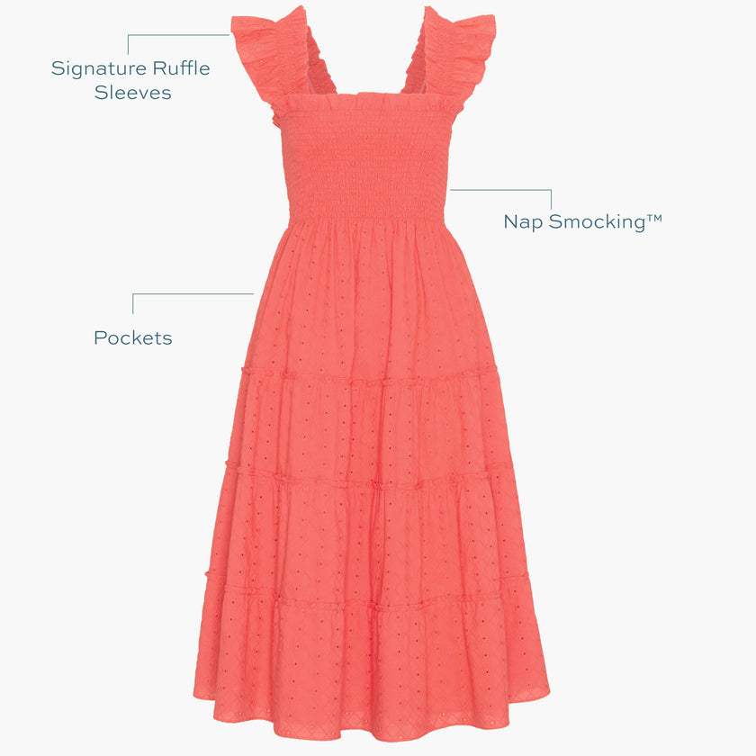 The Ellie Nap Dress - Coral Daisy Broderie