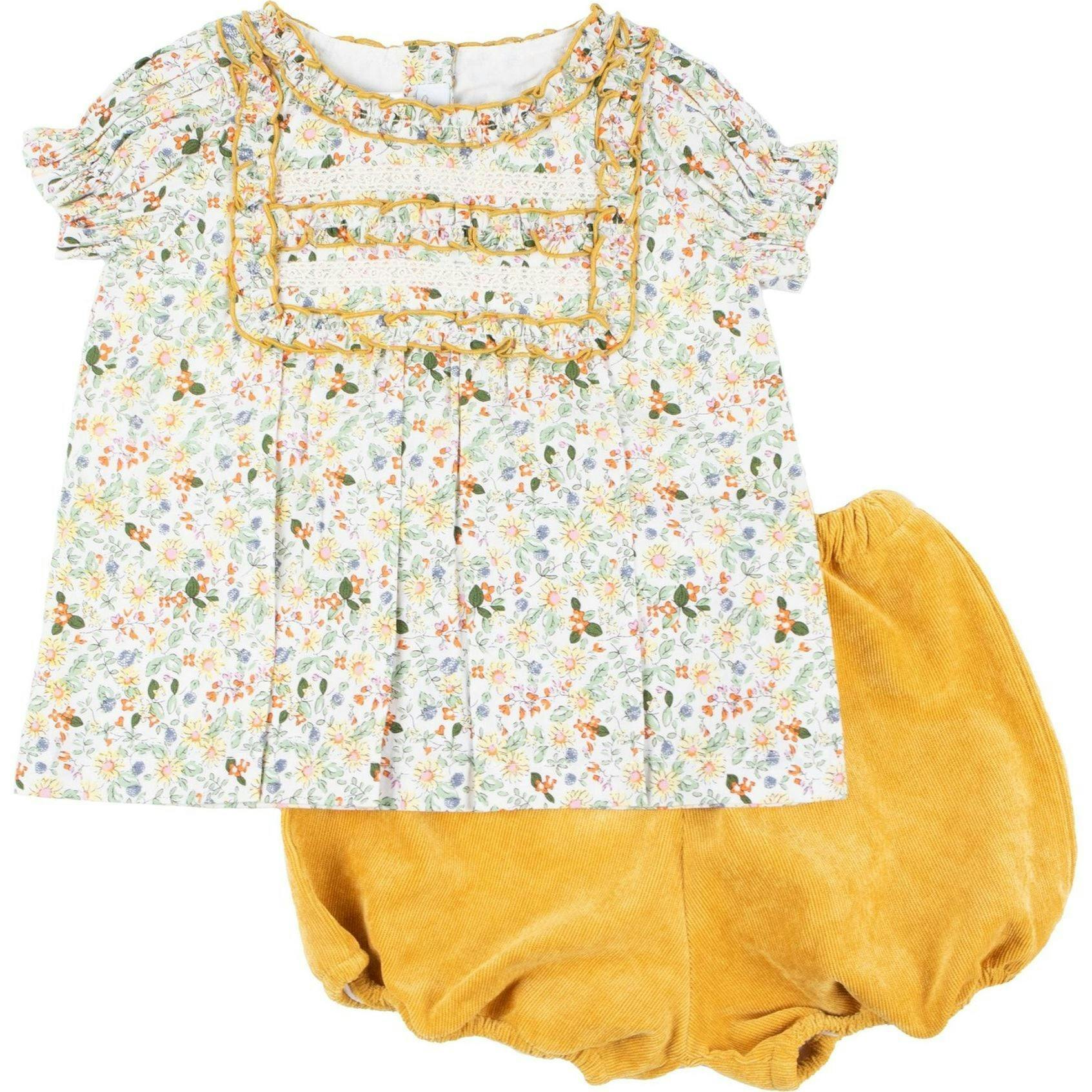 Yellow Floral Corduroy Set