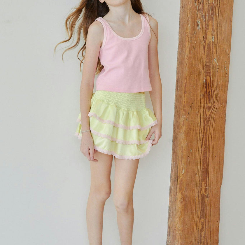 Stella Bright Pink Ribbed Tank Lace Trim