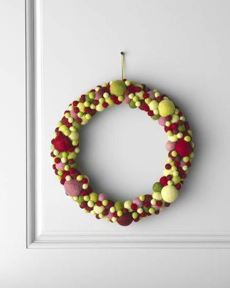 Handmade Hand Felted Wool Wreath - Multicolor Ball - 14