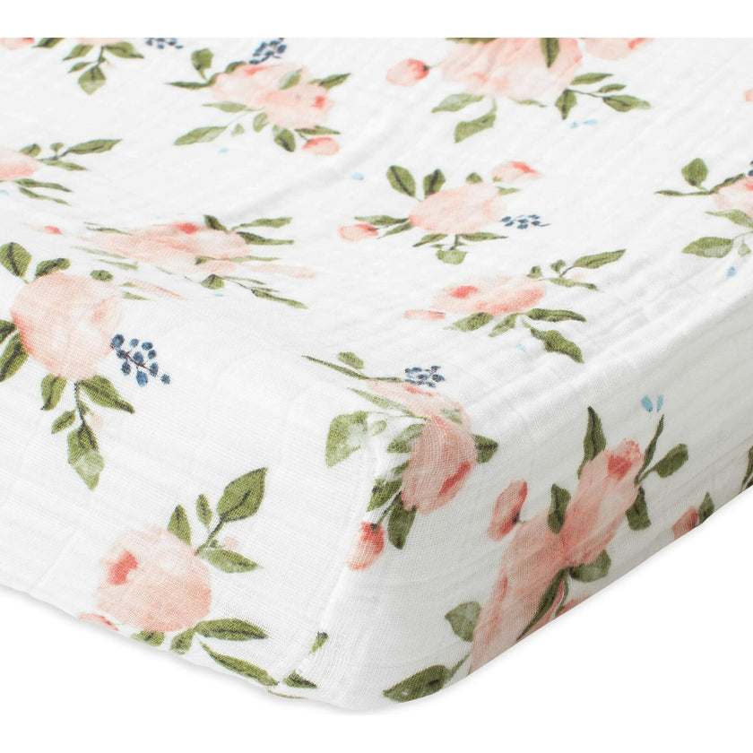 Cotton Muslin Changing Pad Cover - Watercolor Roses