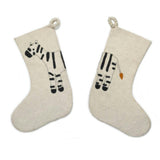 Zebra Double Sided Cream Hand Felted Wool Kids Christmas Stocking Cream