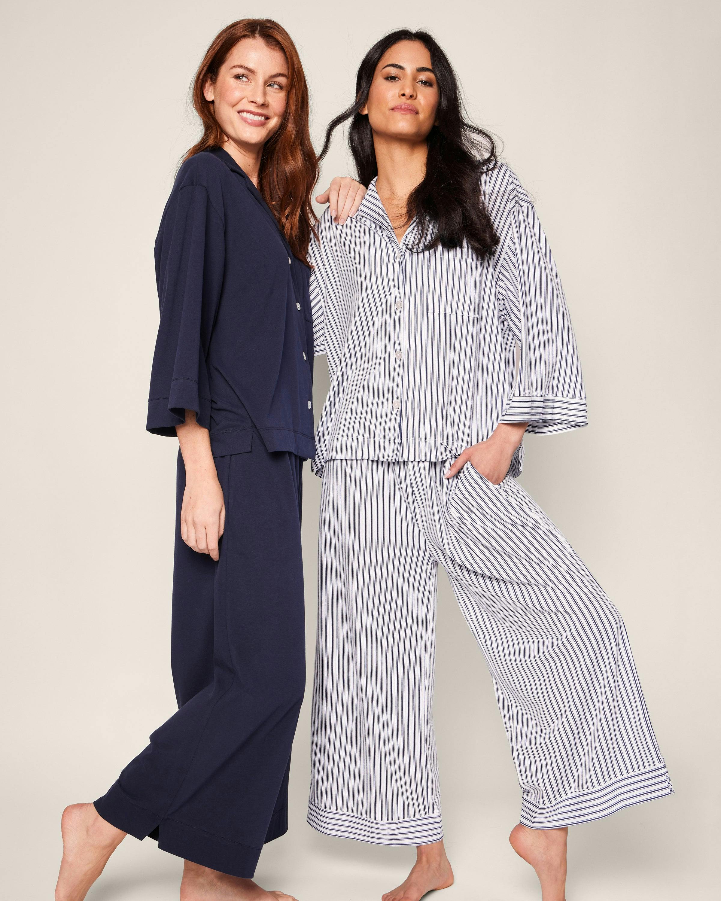 The Olivia Wide Leg Pima Pajama Set in Navy
