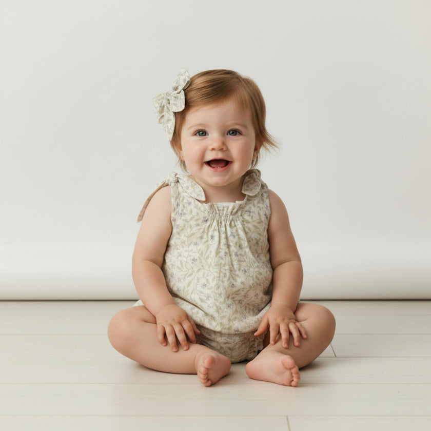 Organic  Tie Shoulder Bubble Romper - Bluebelle