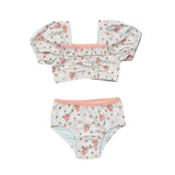 Girls Puff Sleeve Two-Piece Swimsuit in Strawberries