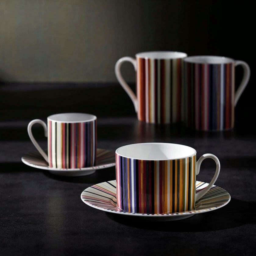 Coffee Cup & Saucer Stripes Set of 2 In Luxury Box Jenkins 156 Diam. 2.3"