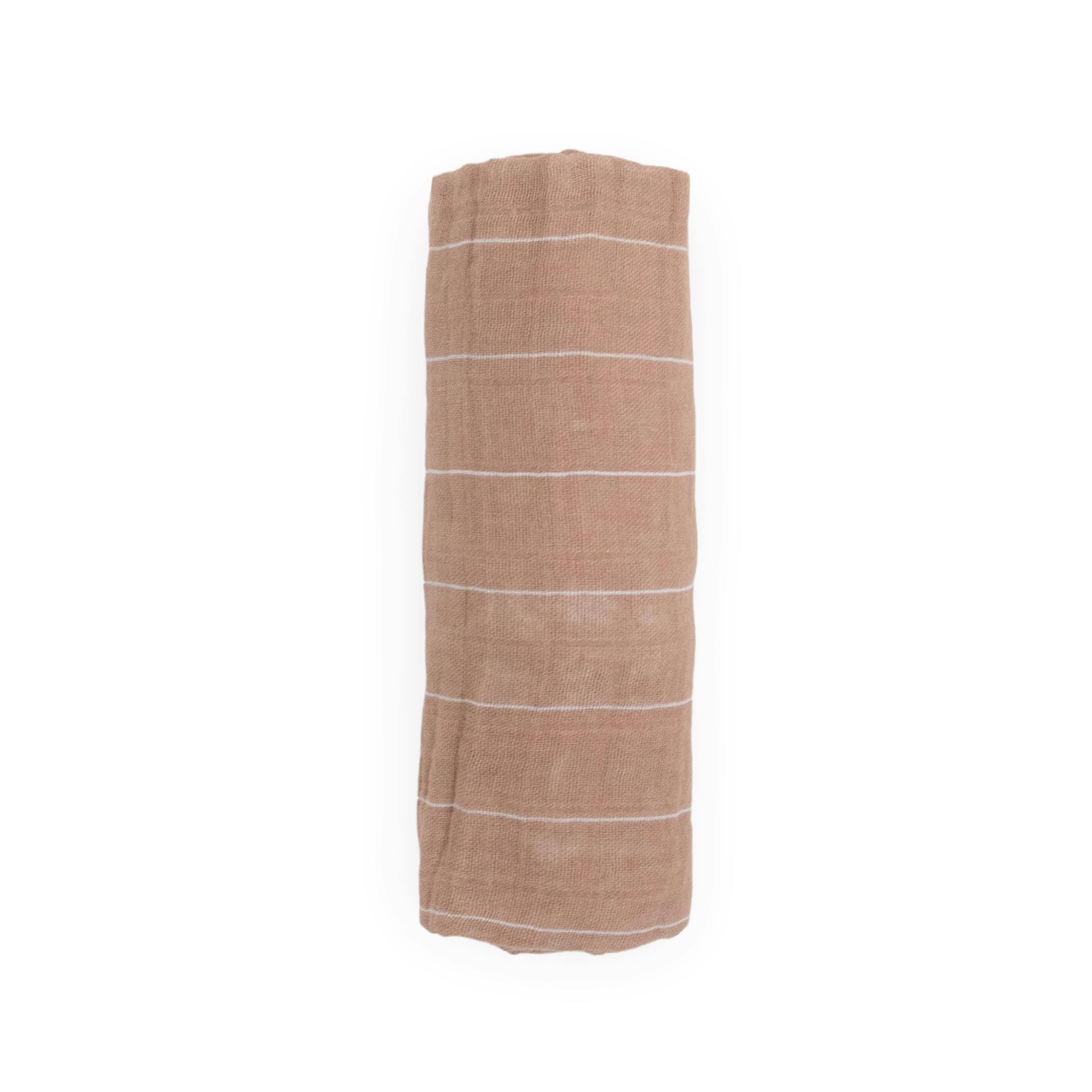 Cotton Muslin Swaddle Blanket - Mauve Stripe