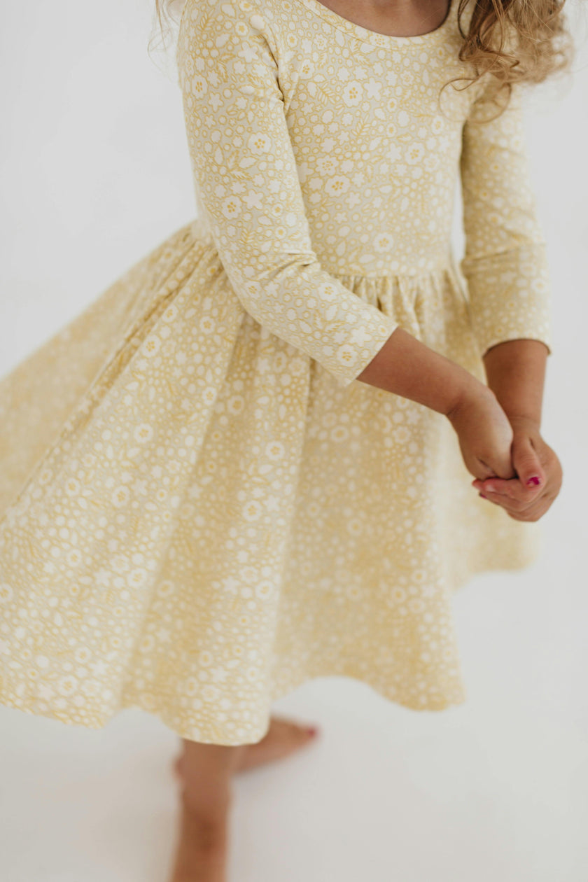 3/4 Sleeve Twirl Dress in Buttercup