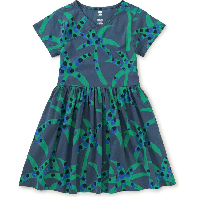 Short Sleeve Wrap Neck Dress, Blue