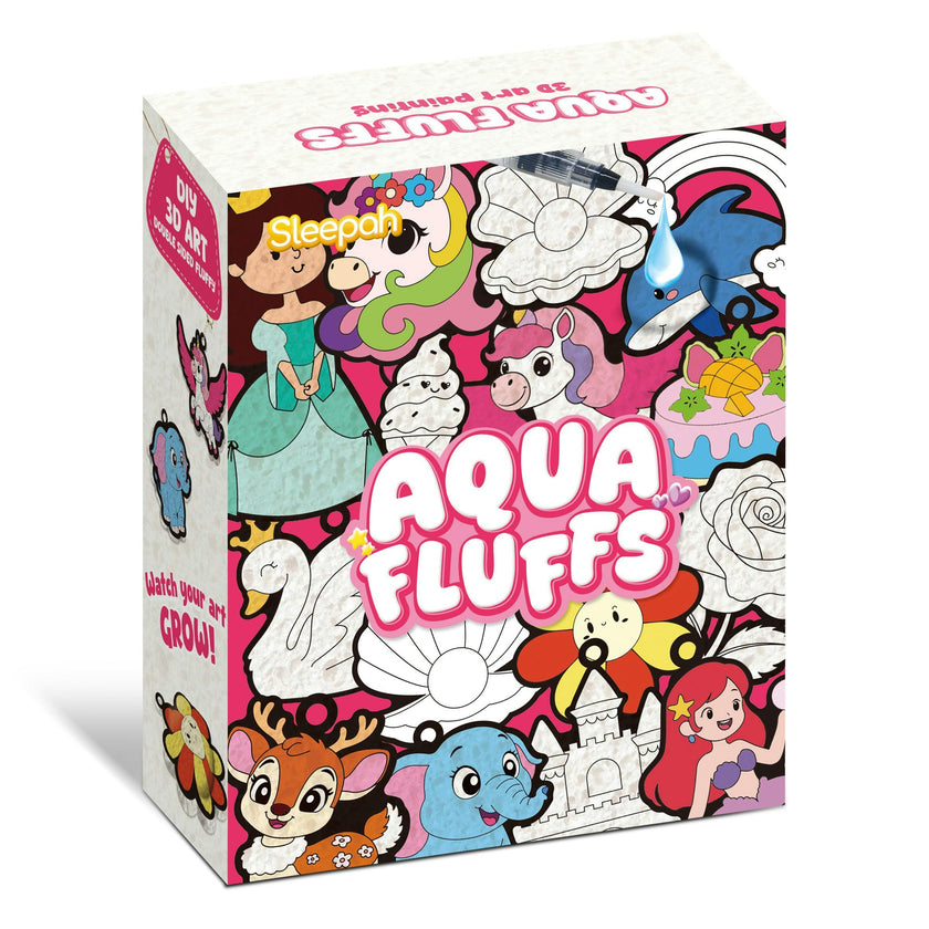 Aqua Fluffs Mess-Free 3D Art Kit for Kids Double-Sided Water-Activated Craft with Dinosaur & Space Designs, No Glue or Paint, Creative Activity Ages 3–8