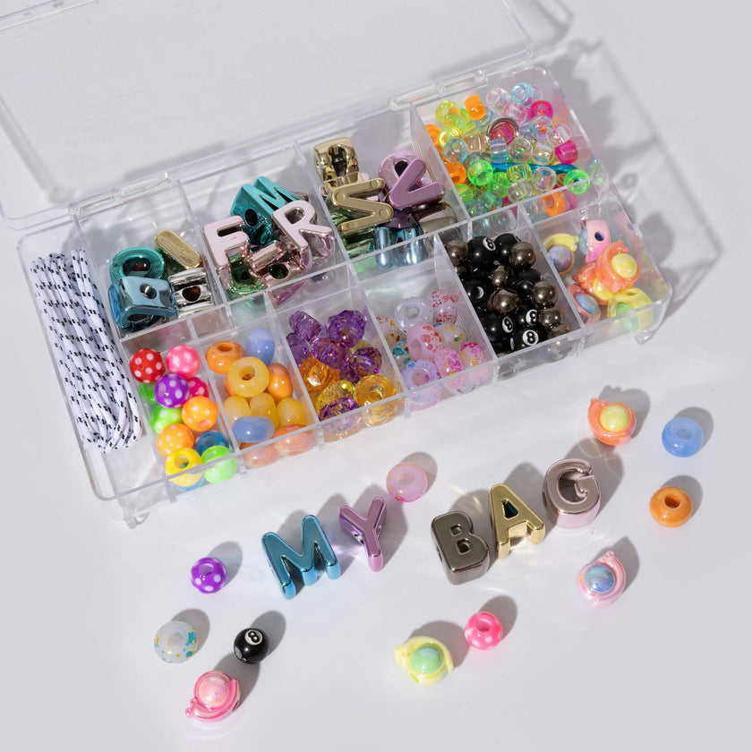 Multicolor Metallic Large Letter Bright Tone Beads DIY Charm Clip Kit with Parachute Cord