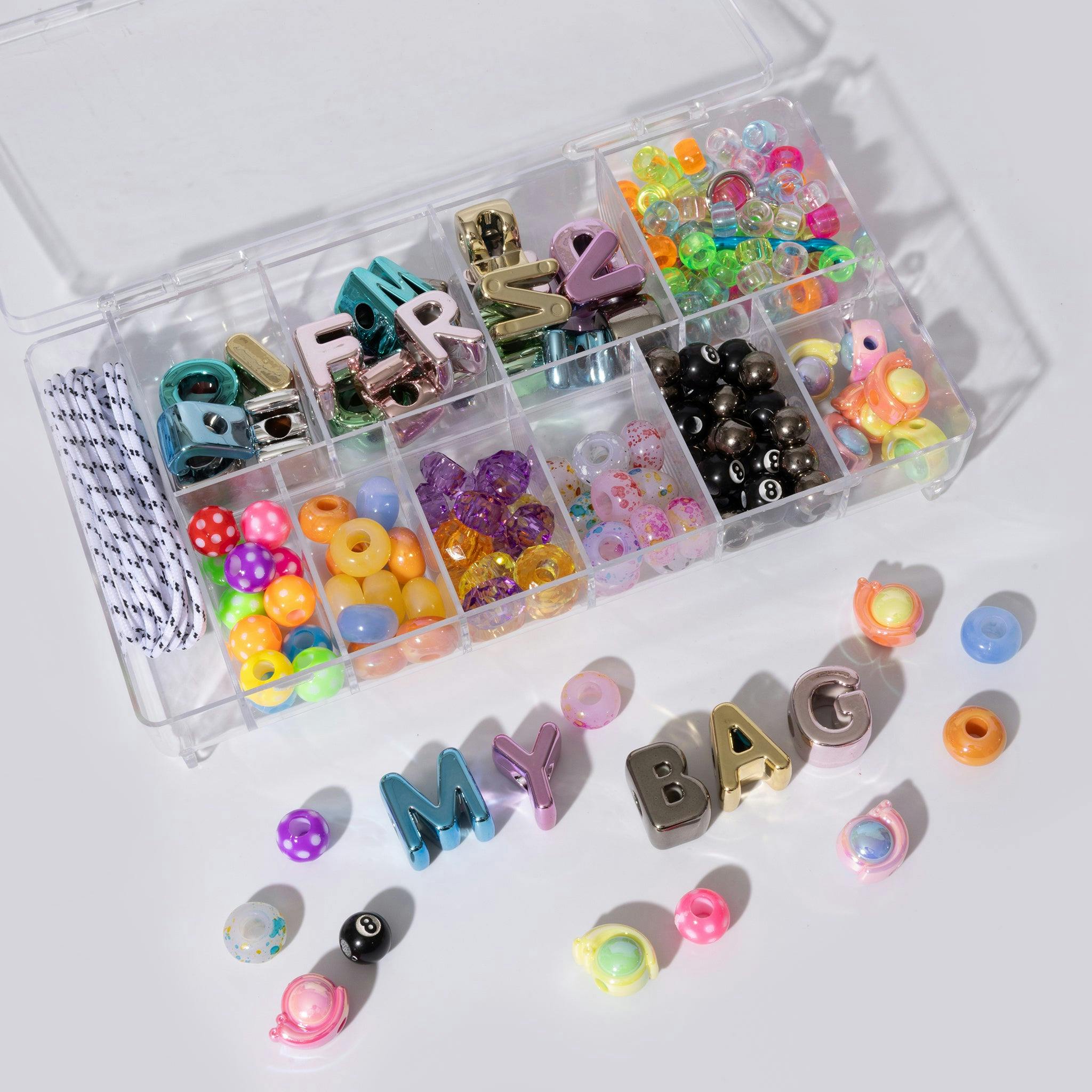 Multicolor Metallic Large Letter Bright Tone Beads DIY Charm Clip Kit with Parachute Cord