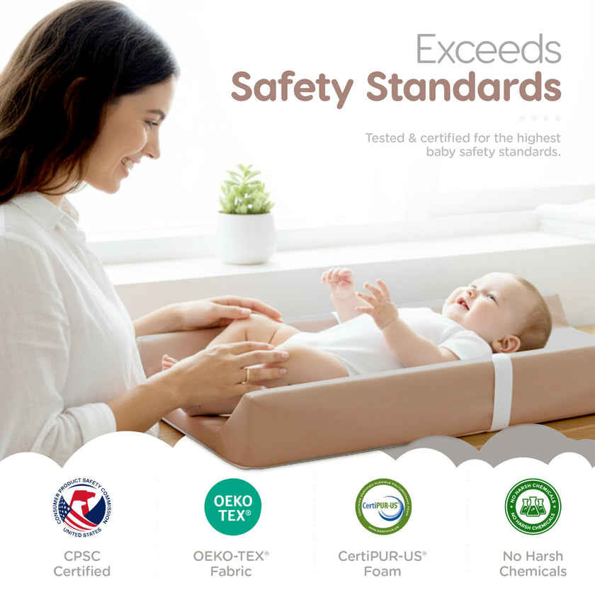 Sleepah Vegan Leather Baby Changing Pad – Contoured Waterproof & Wipeable Foam Changing Pad for Dresser or Table with Removable, Machine-Washable Cover