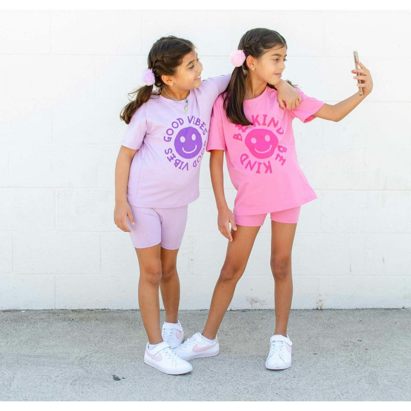 Happy Face "GOOD VIBES" Message T-Shirt and Short Set Kids
