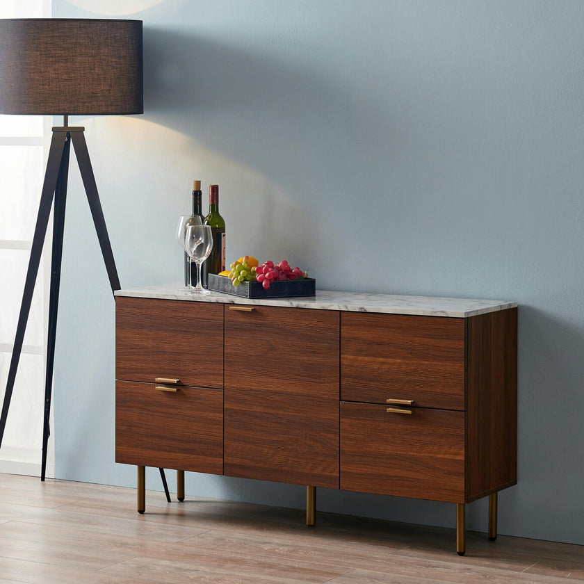 Ashton Wooden Sideboard Storage Cabinet with Faux Marble Top