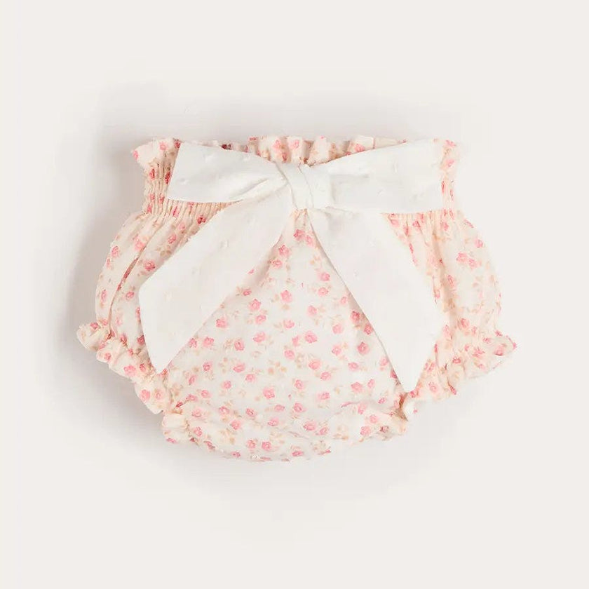 Martha Floral Bow Detail Swiss Voile Bloomers in Pink (1mth-12mths)