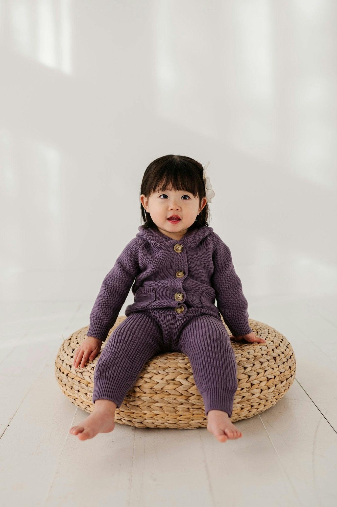 Girls Knit Pants in Plum