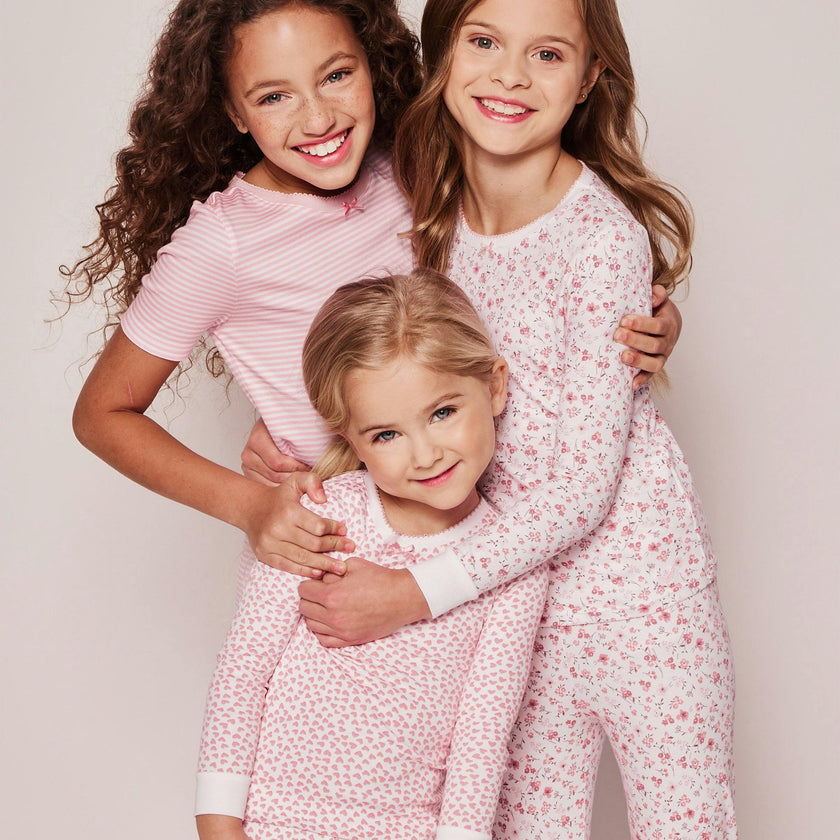 Kid's Pima Snug Fit Pajama Short Set in Pink Stripe