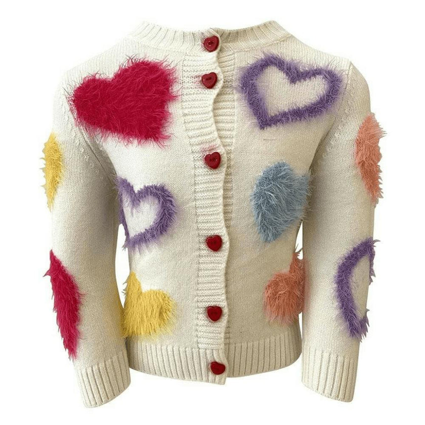 White Fuzzy Hearts Cardigan