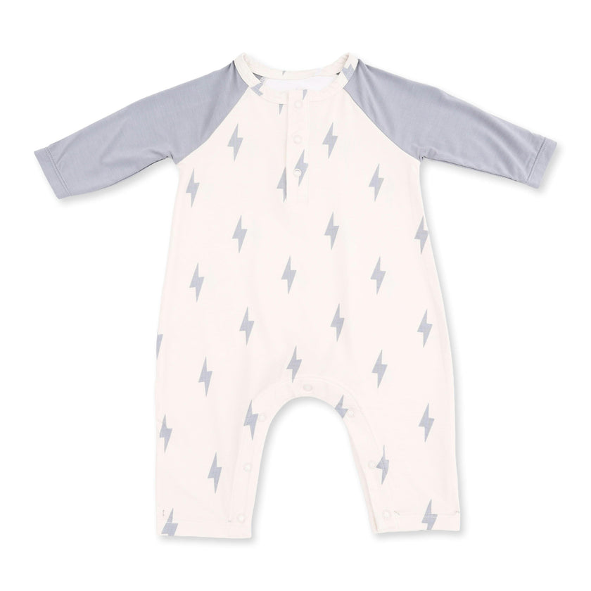 Mini Lightning Bolt - Long Sleeve Raglan Henley Romper