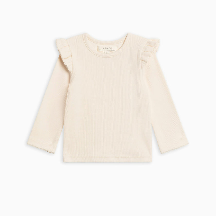 KENDI Rina Ribbed Ruffle Long Sleeve Top