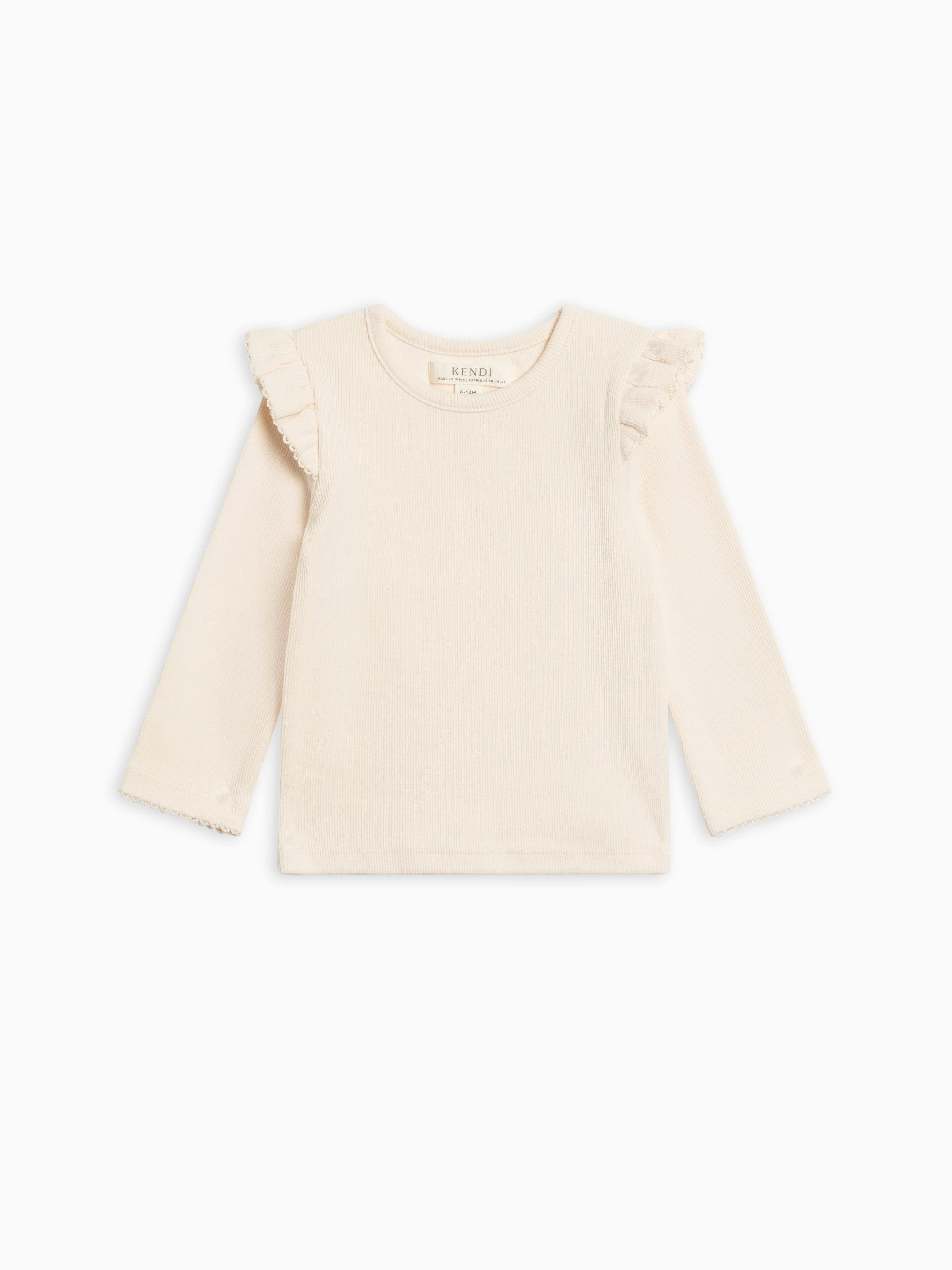 KENDI Rina Ribbed Ruffle Long Sleeve Top