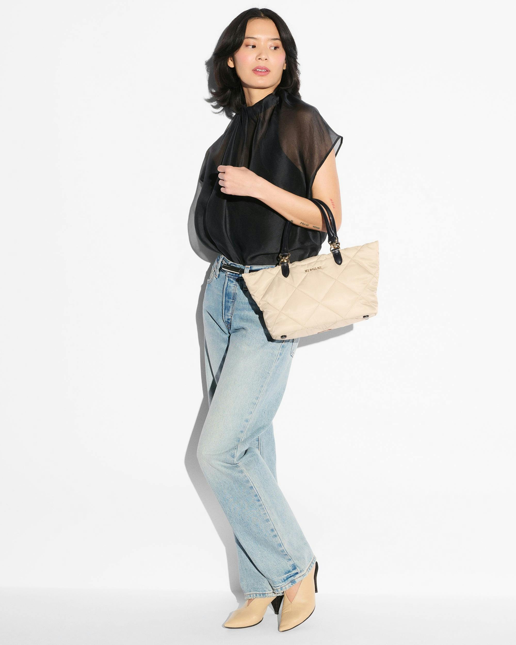 Buff/Black Small Madison E/W Tote