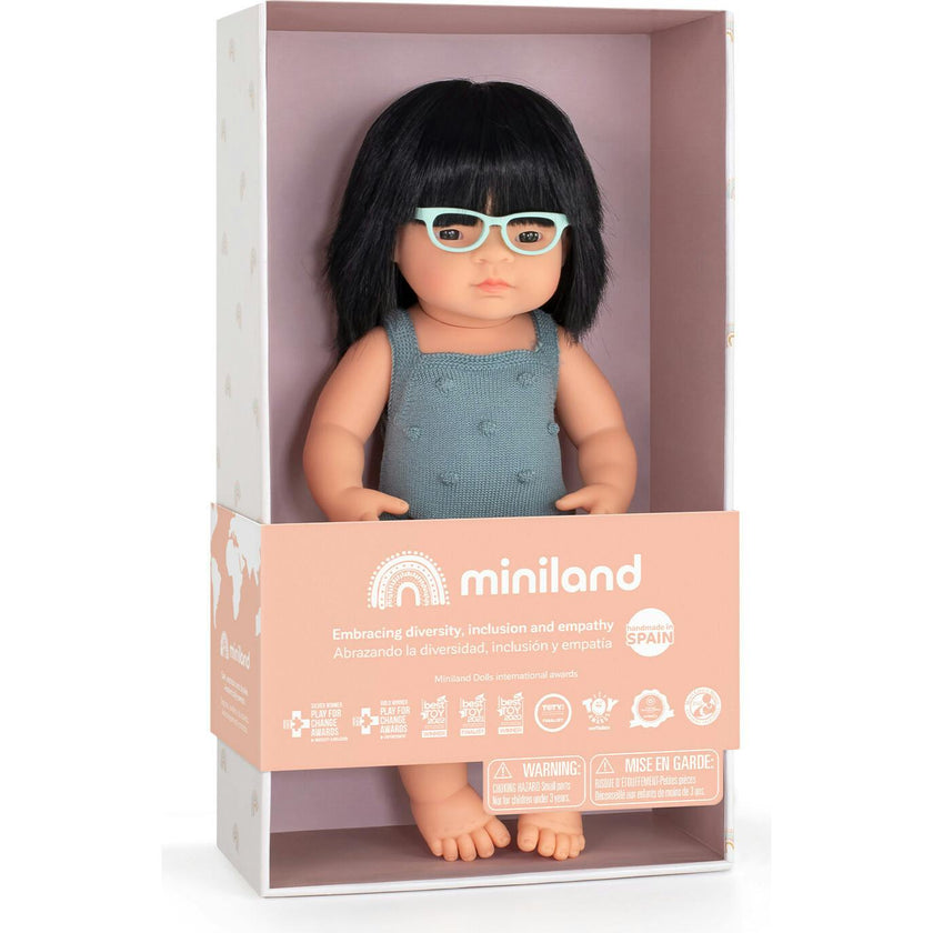 Colourful Edition Collection - Baby Doll Asian Girl with Glasses 15” (lead color rompers)