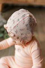 Pointelle Rib Onesie and Bonnet Cream