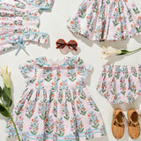 Girls Elowen Dress - Pink Dewdrop Block Print