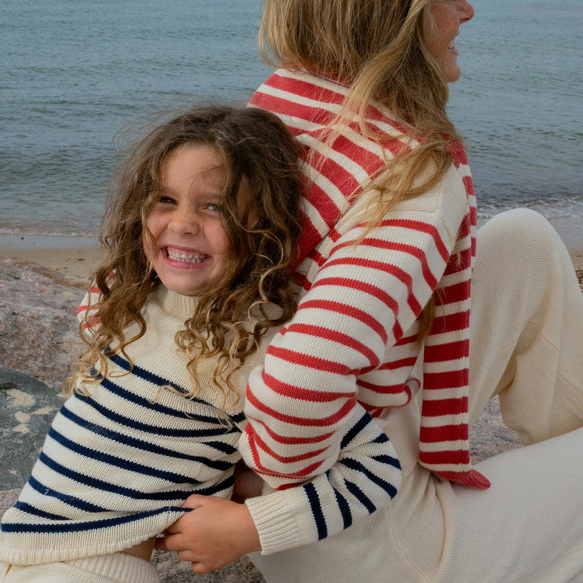 Women's Cream And Red Stripe Cropped Sweater