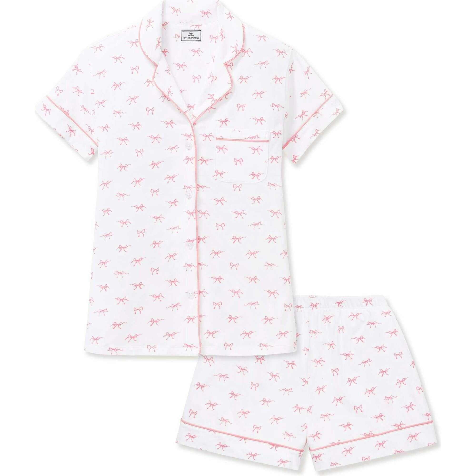 Women's Pima Short Sleeve Short Set in Blushing Bows
