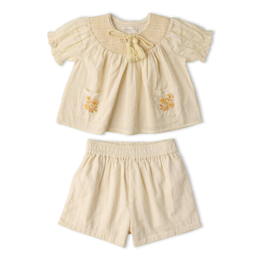 Organic Smocked Top & Shorts Set - Butter Yellow
