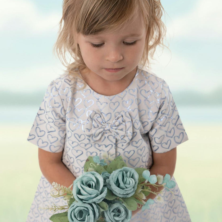 Elsa Baby Dress Short Sleeve, Blue Hearts