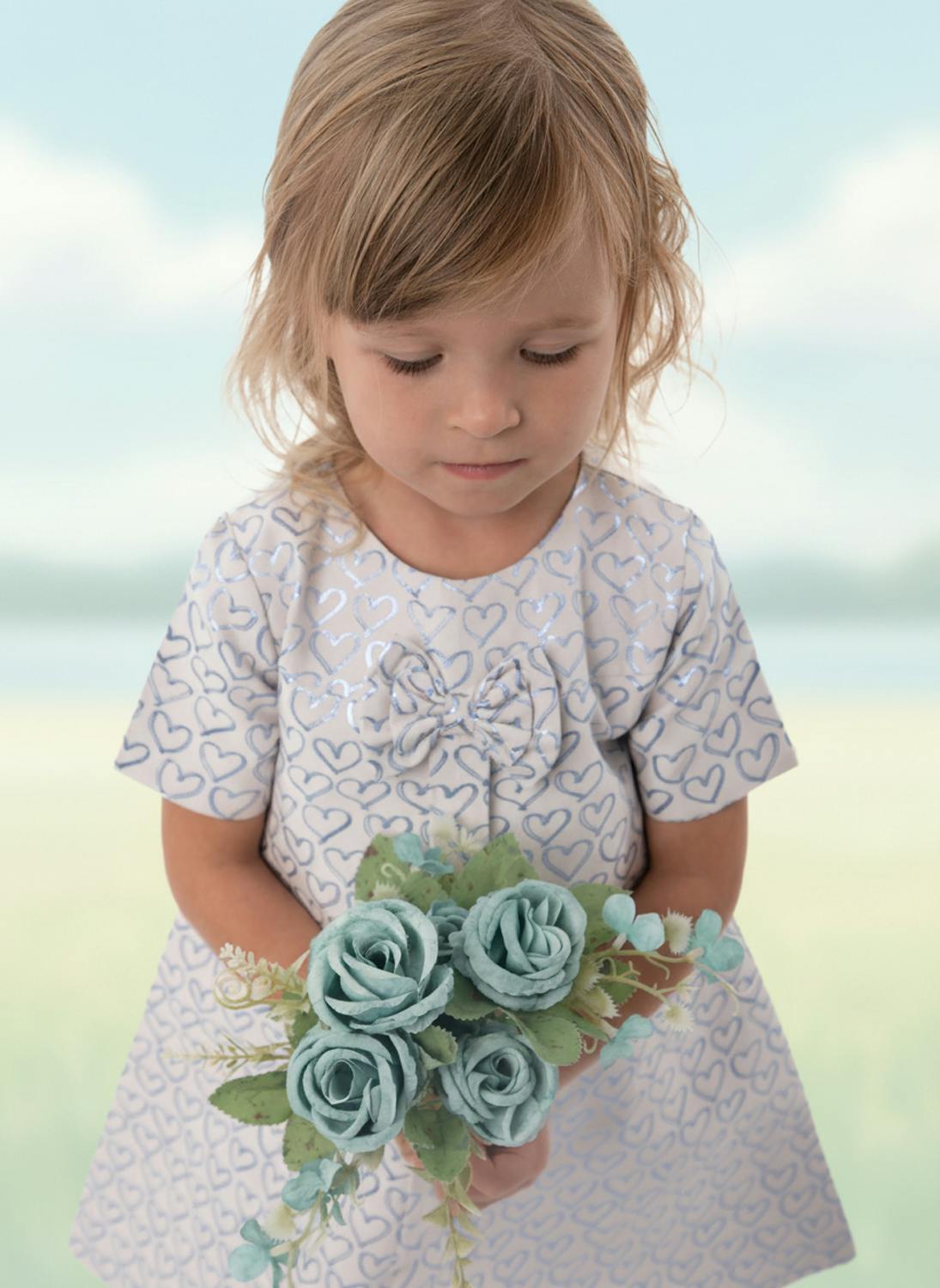 Elsa Baby Dress Short Sleeve, Blue Hearts