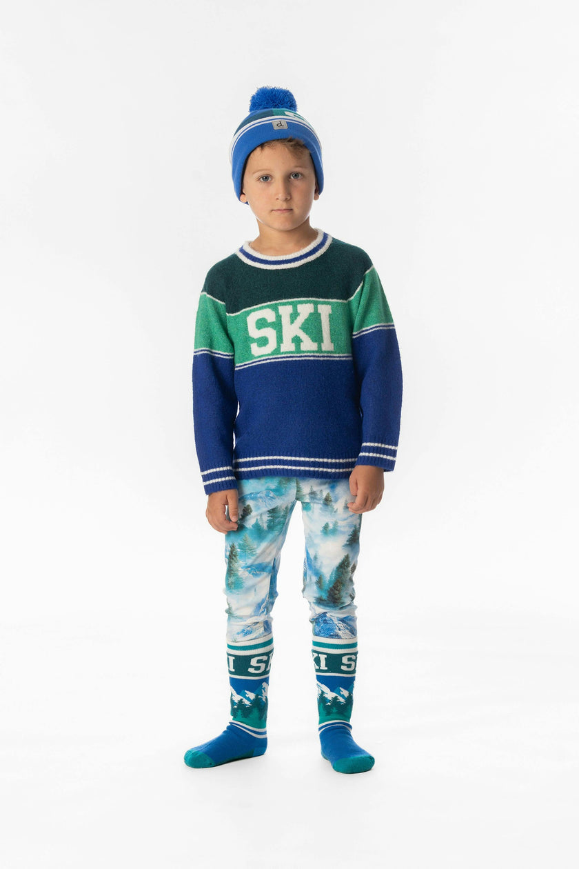 Sweater With Ski Jacquard Dark Blue And Dark Green