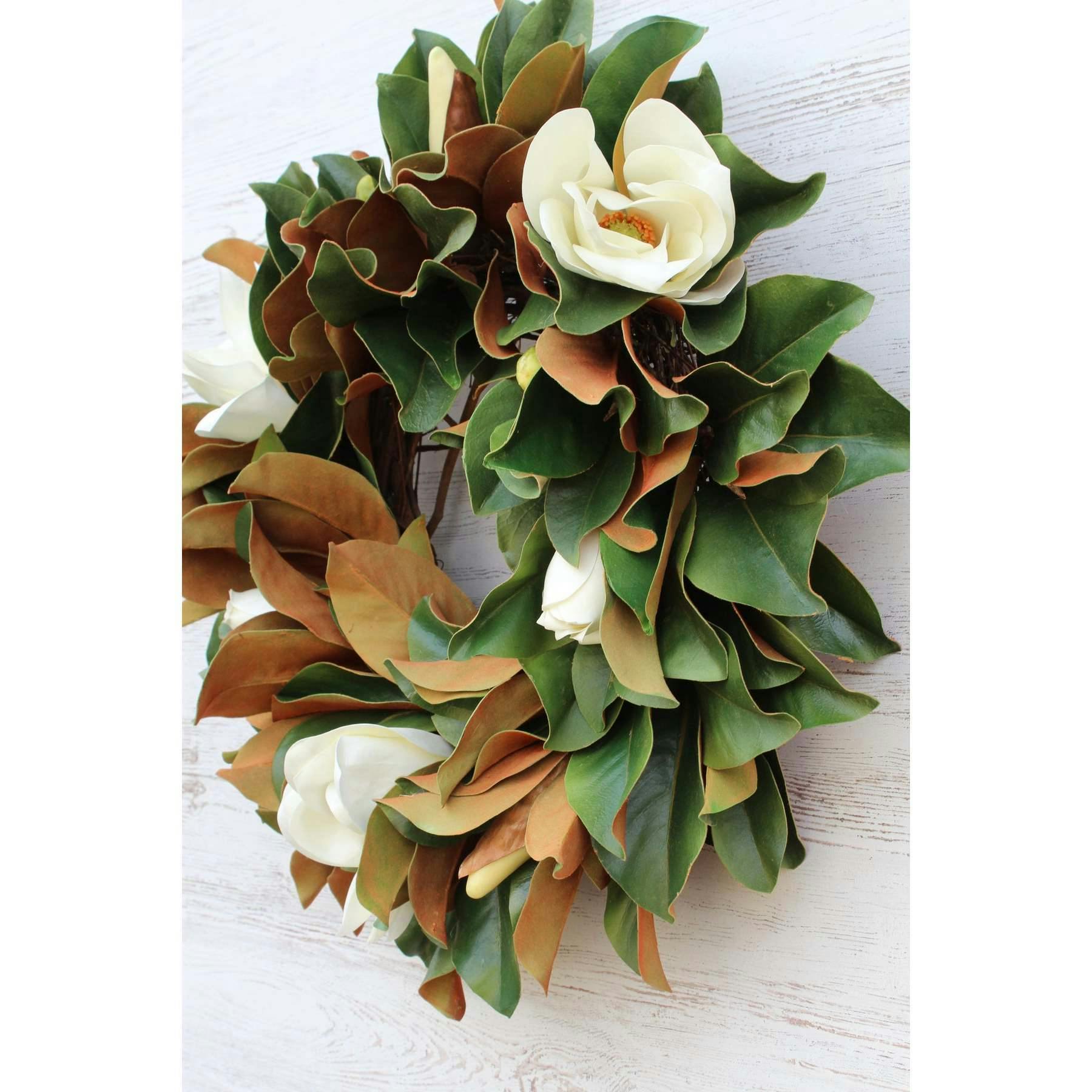Classic Real Touch White Magnolia All Seasons Front Door Wreath  24