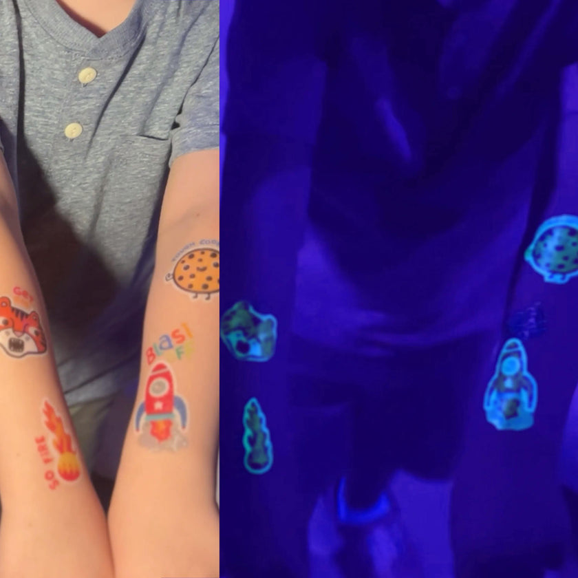 Tattoo-Palooza Glow in the Dark Temporary Tattoos - Bright & Funny - 3 Sheets