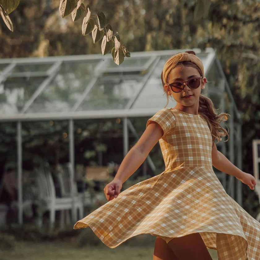 Sweetheart Twirl Dress | Organic Cotton Jersey - Buckwheat Plaid