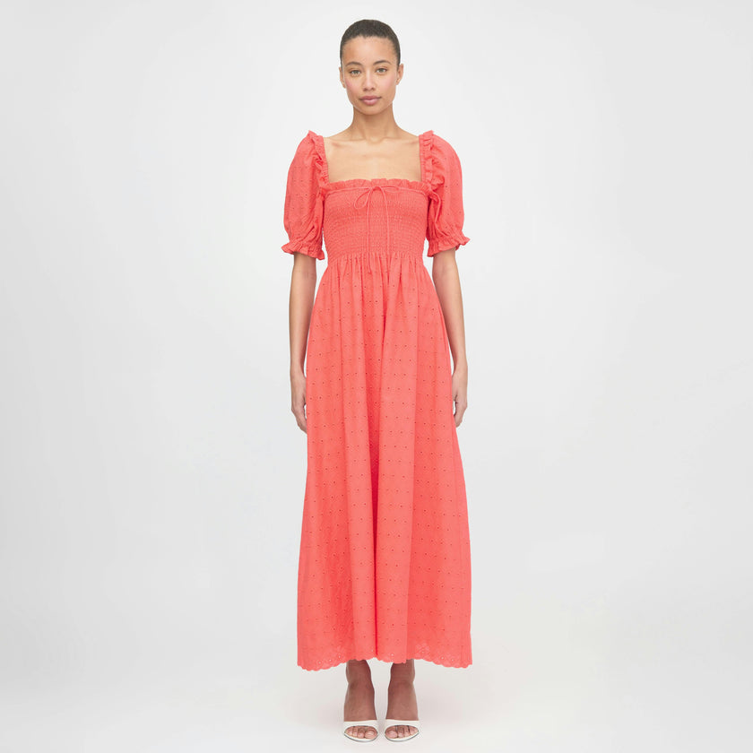 The Scarlett Nap Dress - Coral Daisy Broderie