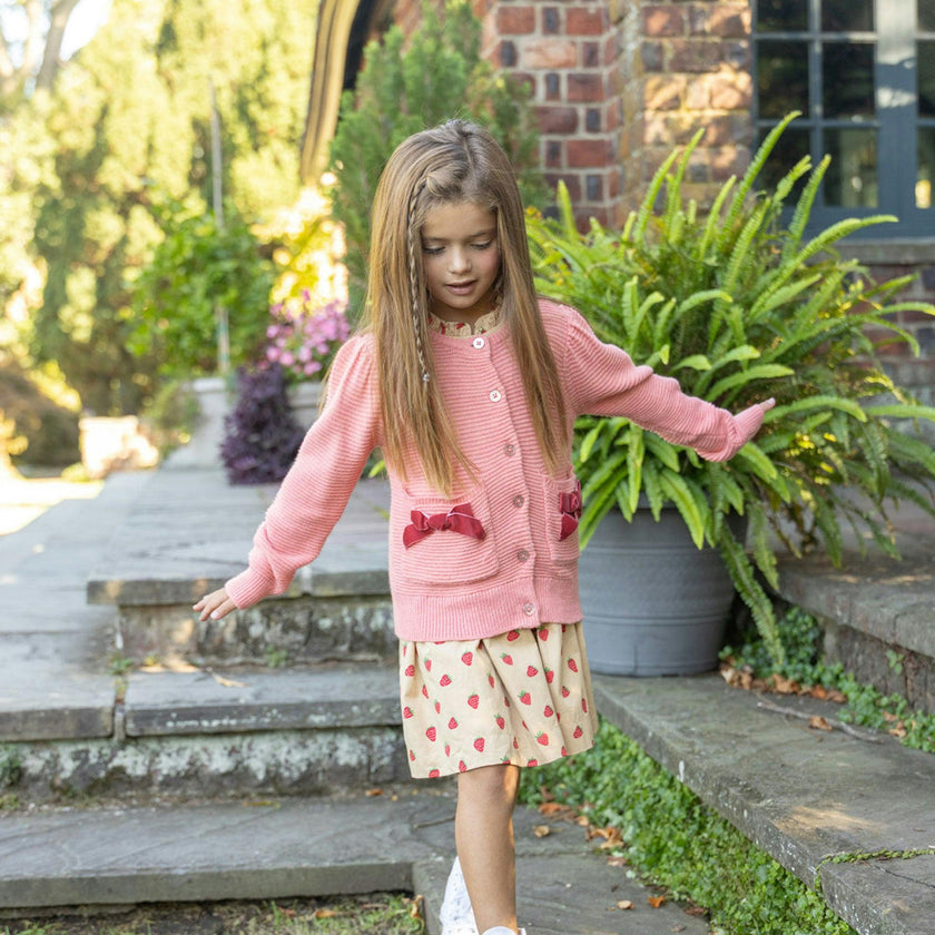 Girls Bow Pocket Sweater - Red Velvet Bows