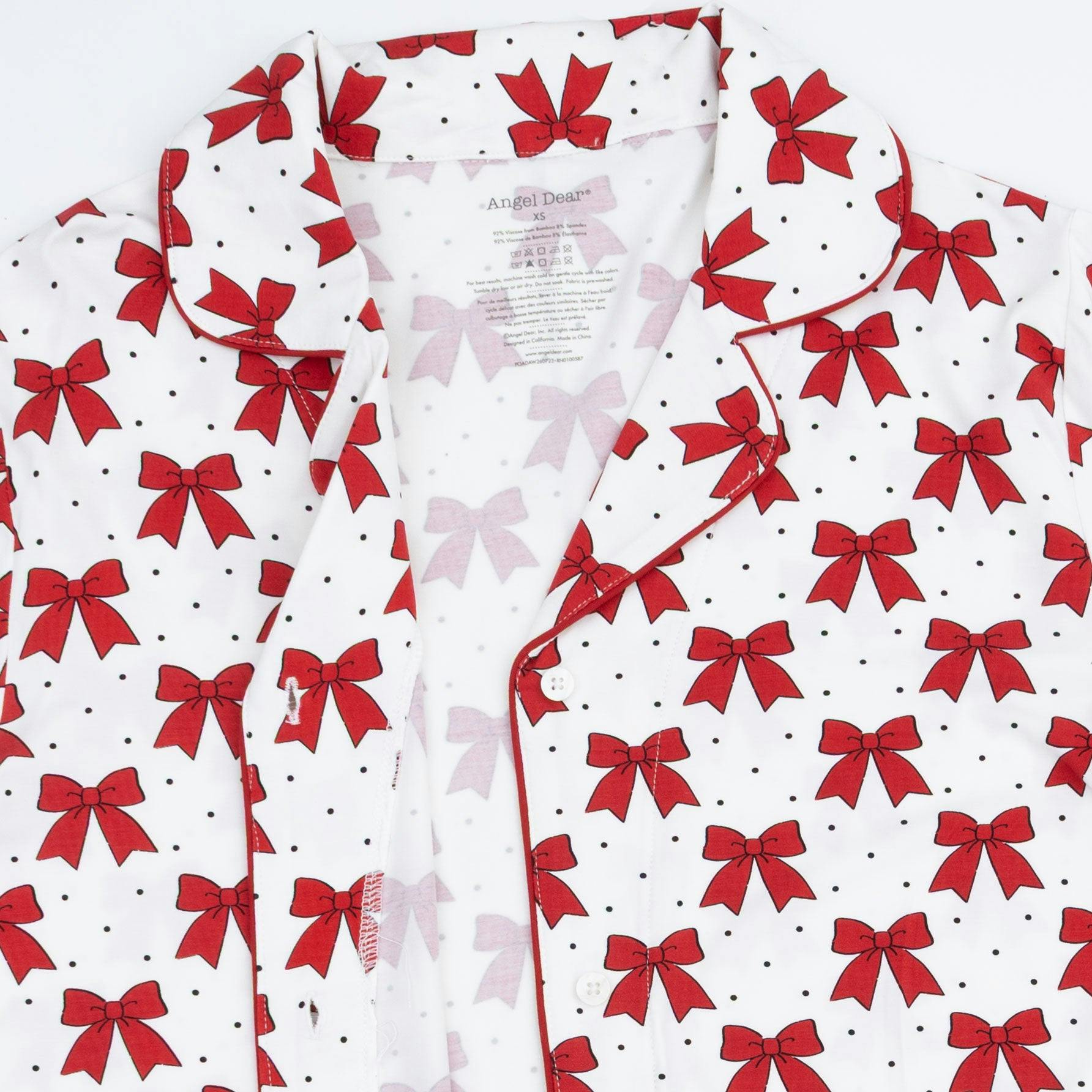 Festive Bows - Bamboo - Adult Long Sleeve Coat Style with Pants