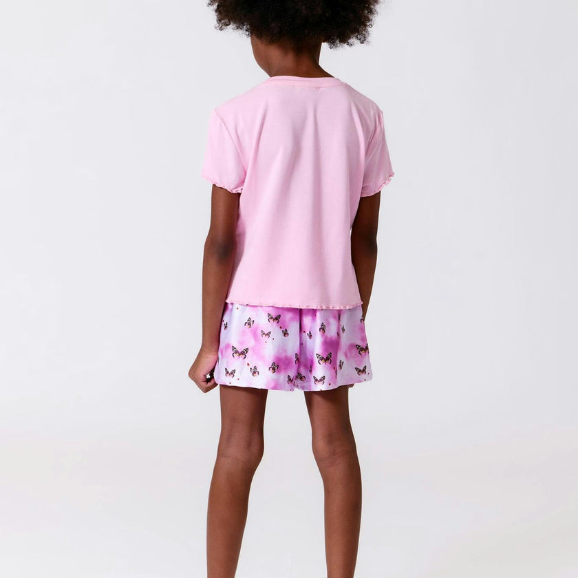 Girls Short Sleeve Lettuce Edge Tee in Baby Pink