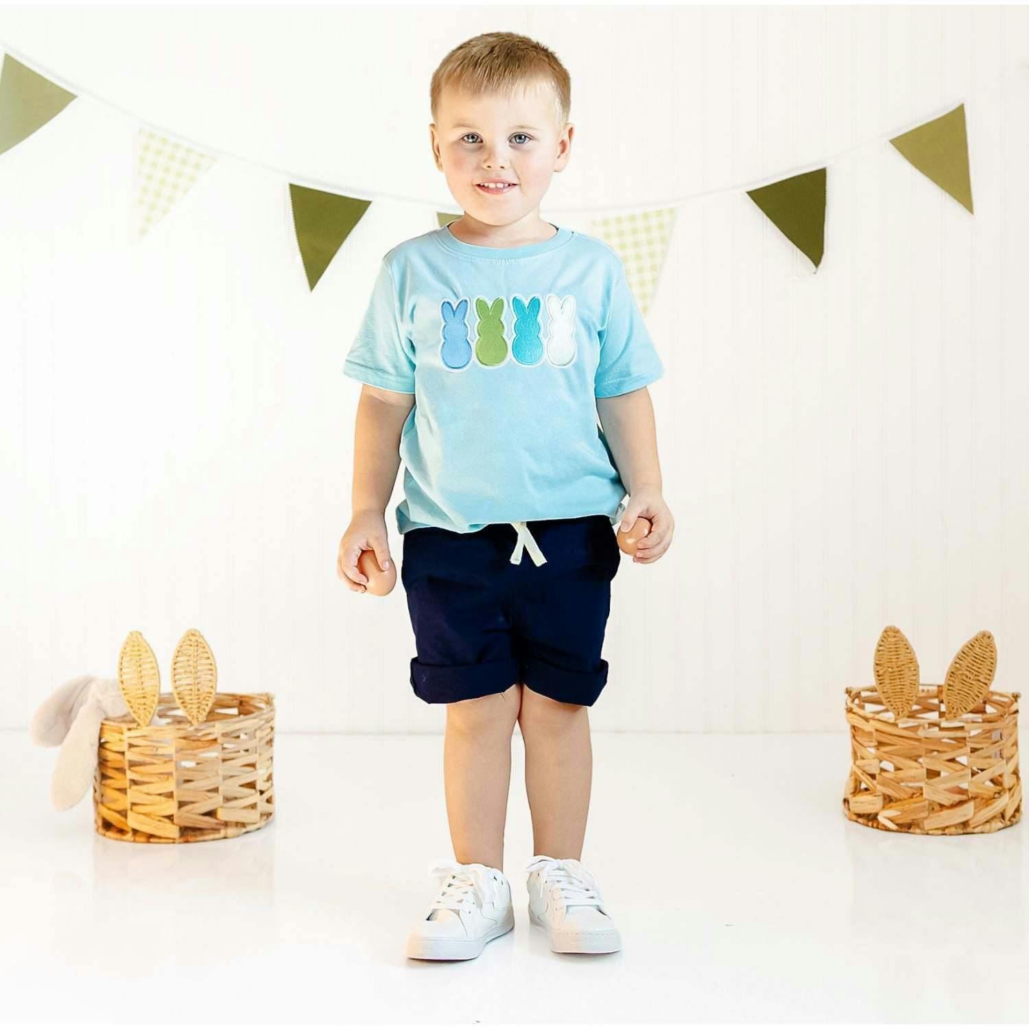 Peeps Embroidered Patch Easter Short Sleeve T-Shirt - Cool Blue