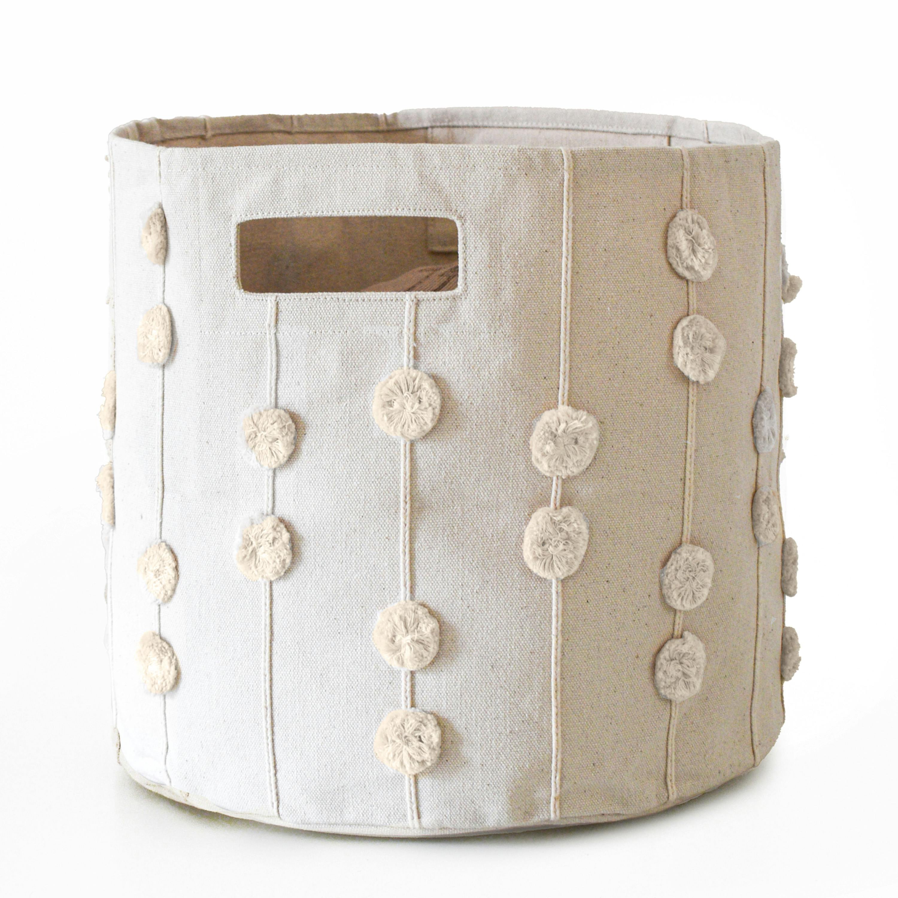 Handmade Canvas Storage Basket Pom Pom - Oat