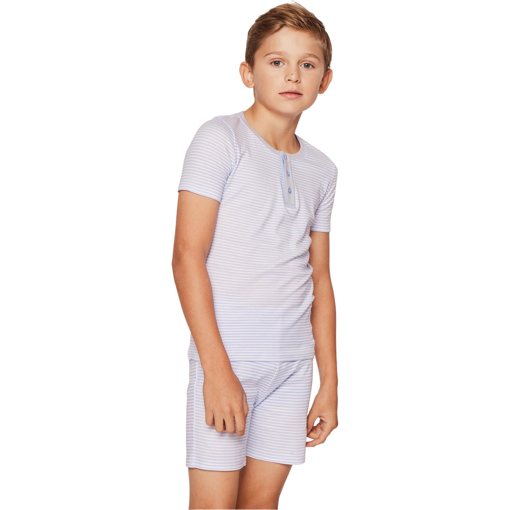 Kid's Pima Snug Fit Pajama Short Set in Pink Stripe