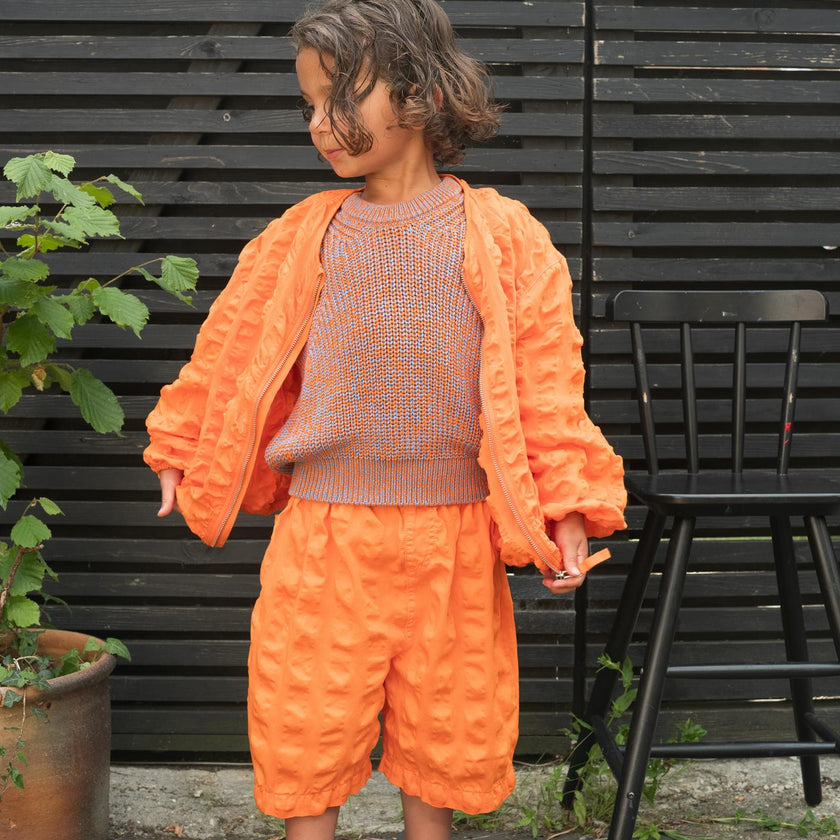 Koko Orange Oversized Seersucker Bomber Jacket