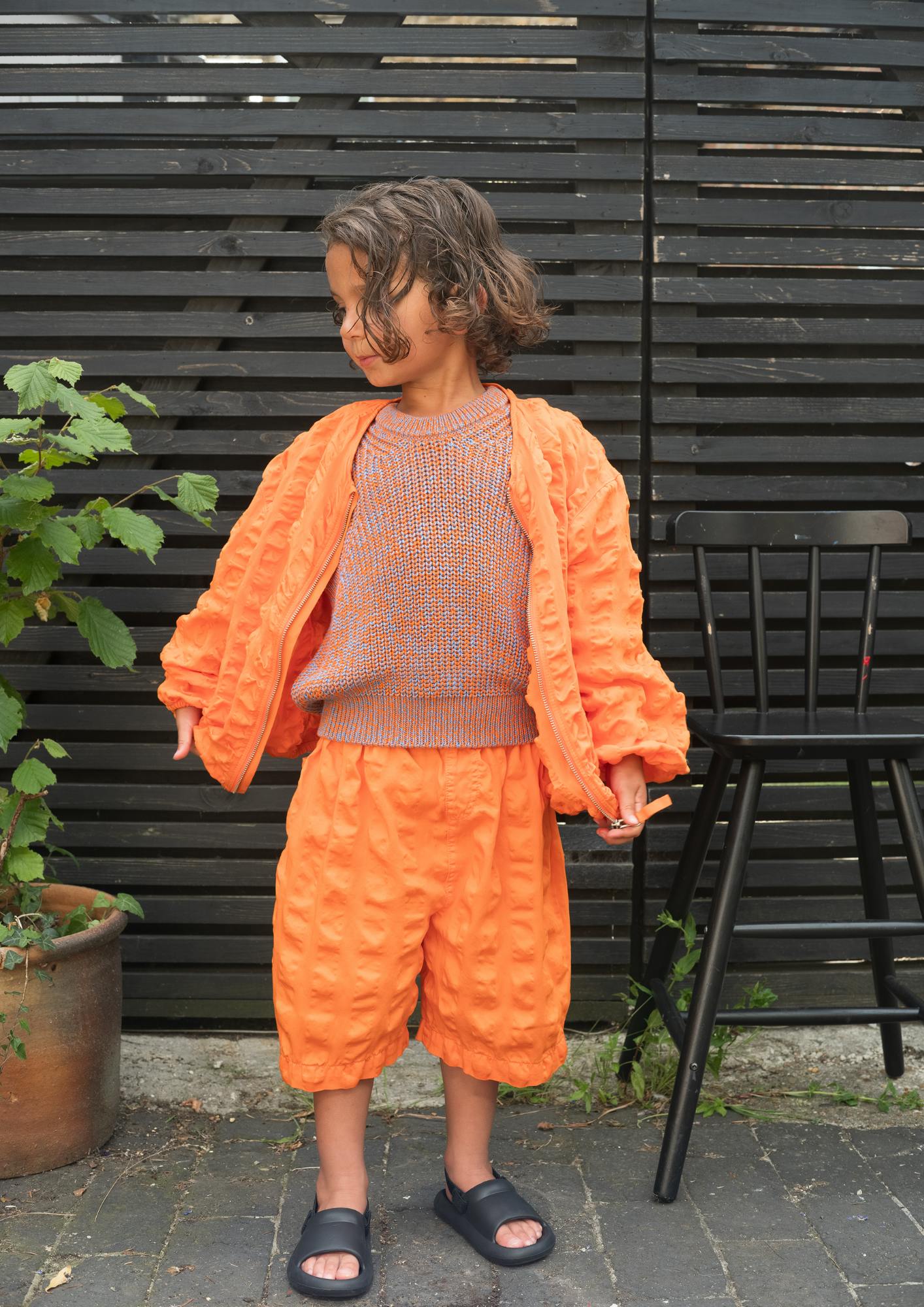 Koko Orange Oversized Seersucker Bomber Jacket