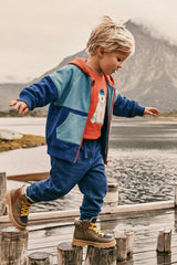 Full Zip Hooded Fleece Jacket Blue, Turquoise And Orange